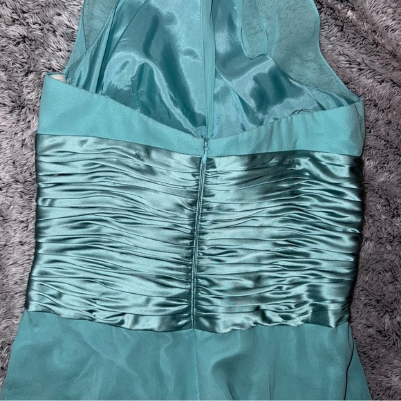Vintage Maggy London Silk Halter Midi Dress Teal Open Back Party Dress Size 8P - Picture 10 of 11